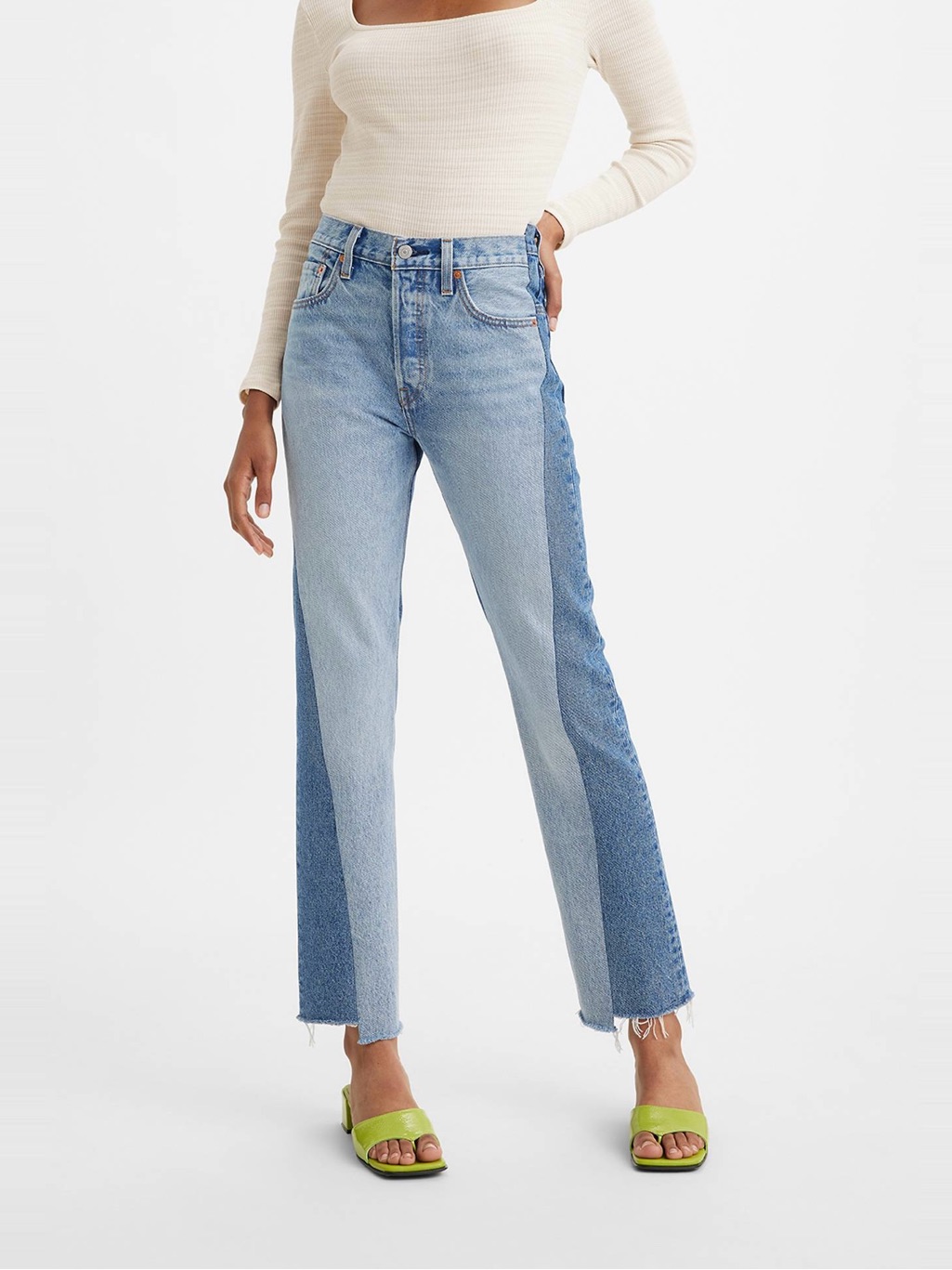 Levi's 501 Spliced Jeans Two-Tone Light & Medium Blue Straight Leg Jean W27 L30